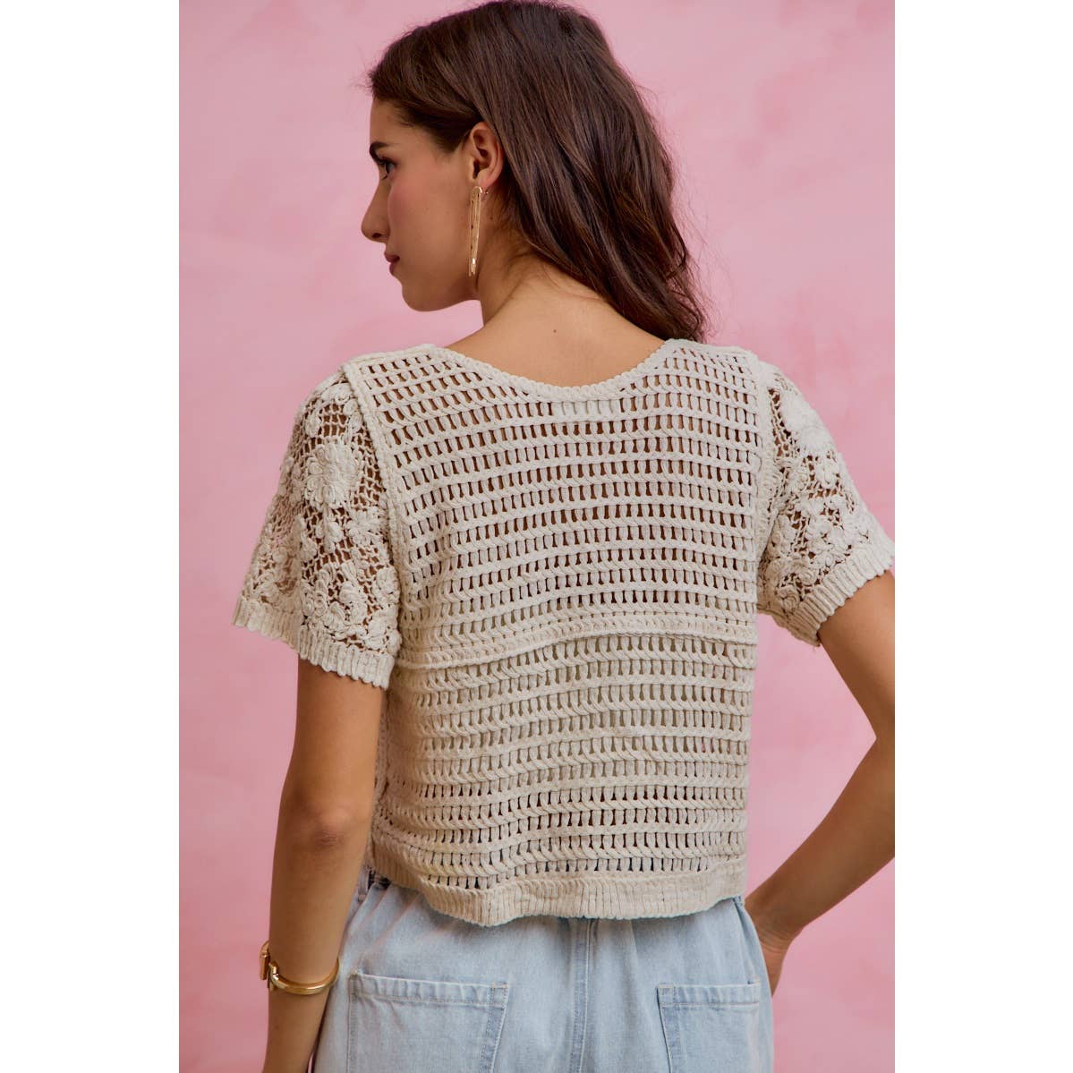 Devote Floral crochet lace button down top/cardigan