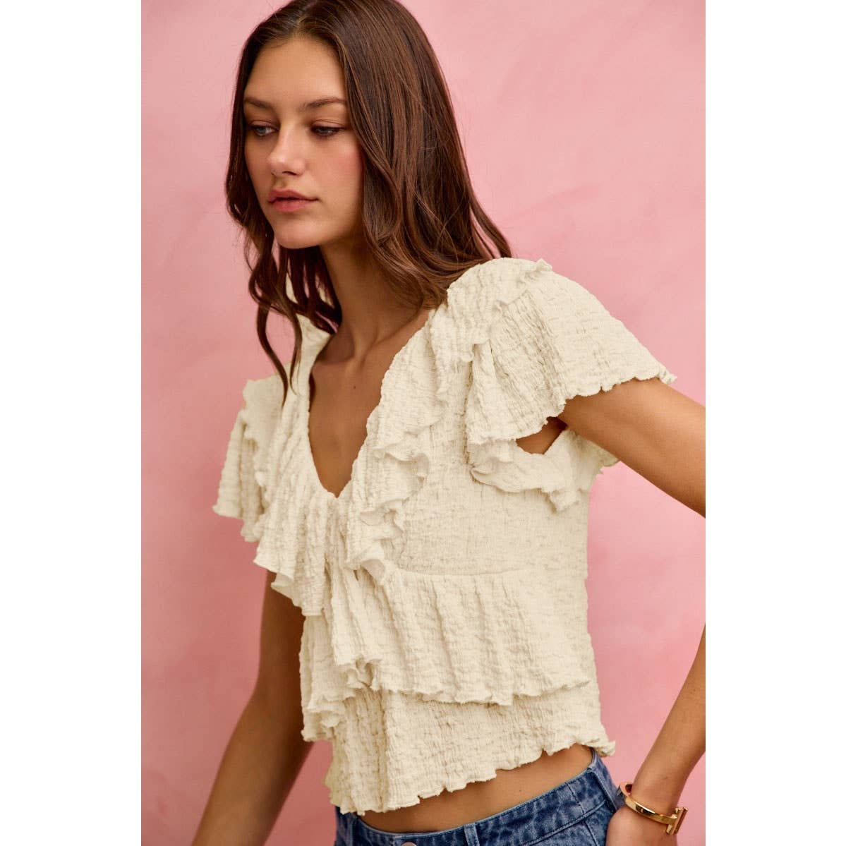 Cora Textured knit ruffle top