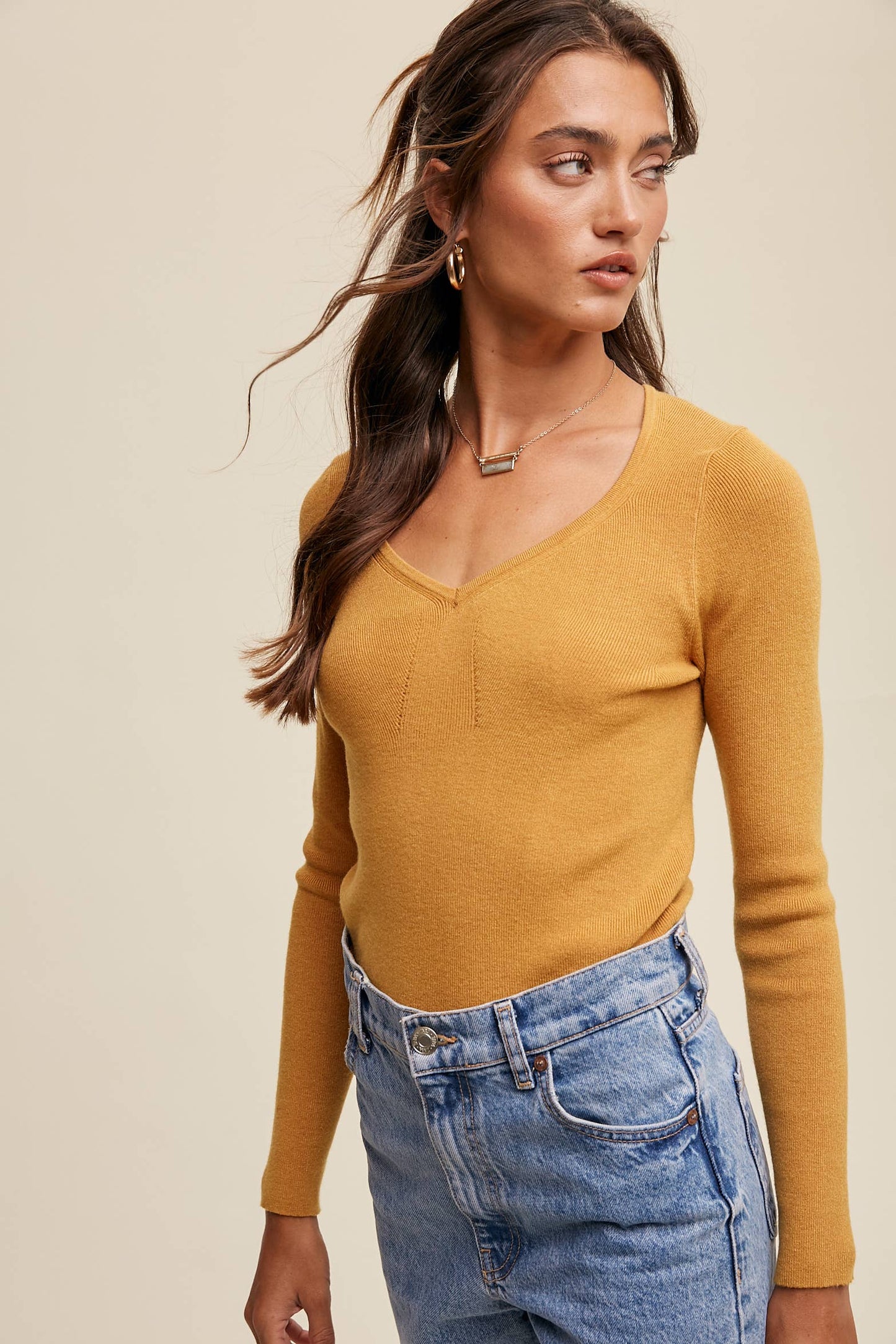 Jamie Fitted V-Neck Knit Top