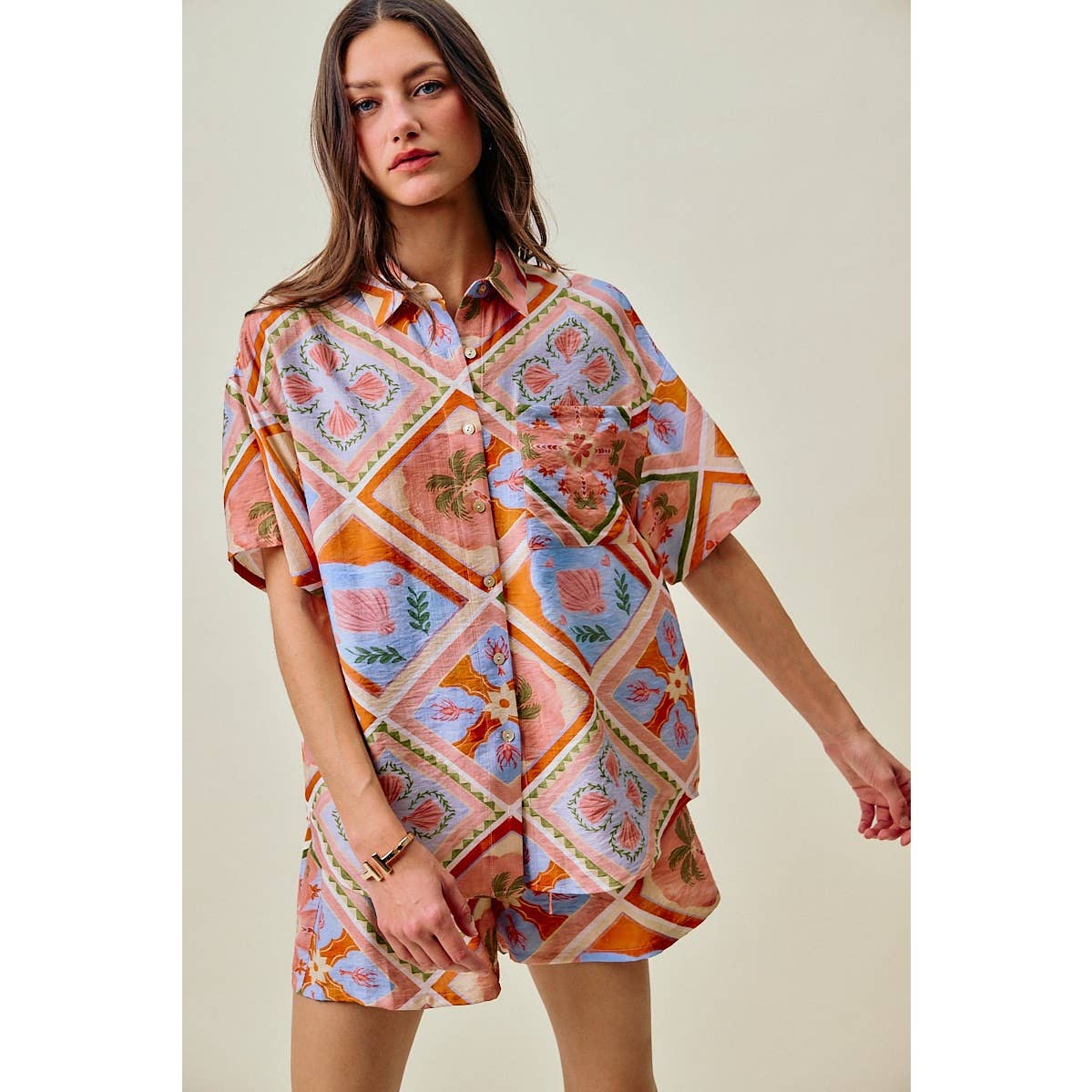 Frankie tropical print button down top