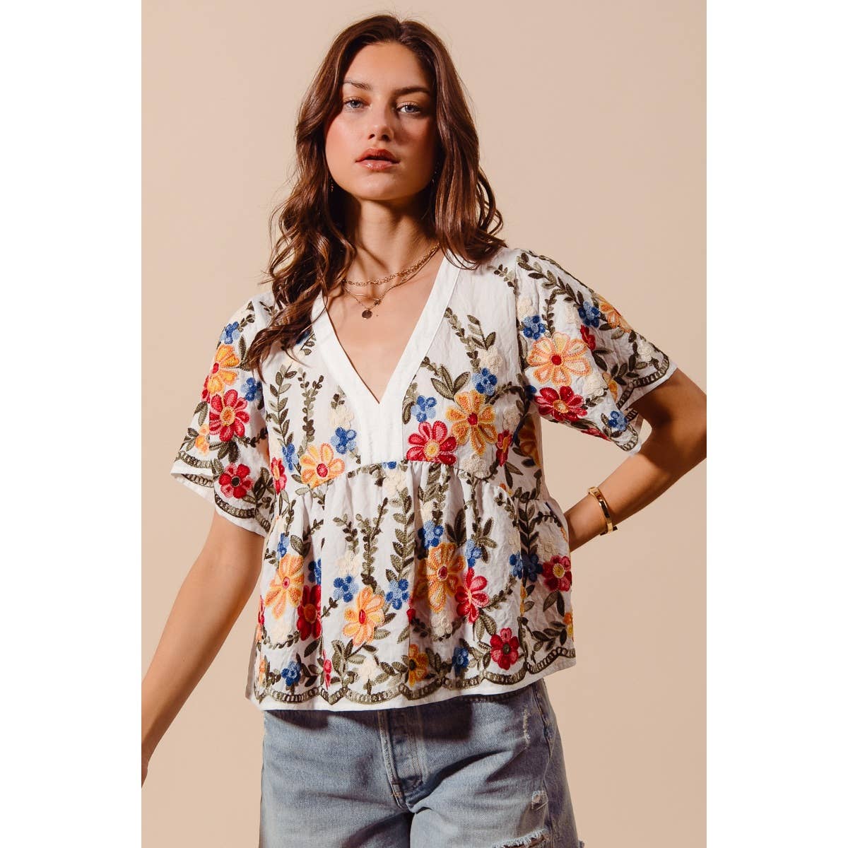 Becca floral embroidered top
