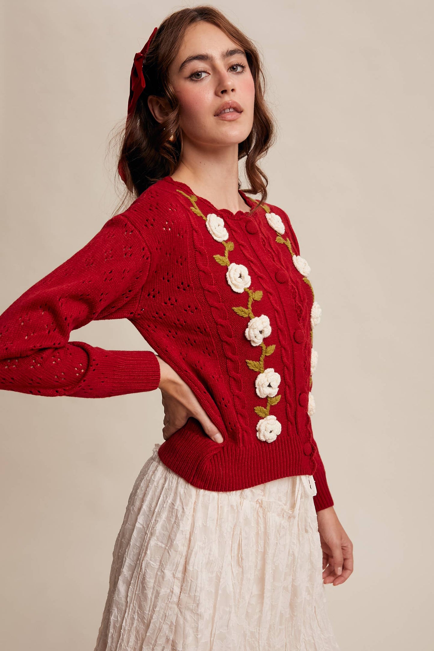 Aria Knit Crochet Flower Cardigan/Sweater