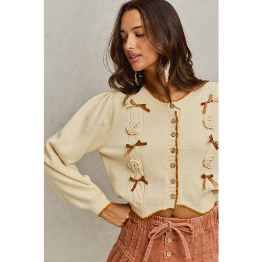 Margo ribbon & rose sweater/cardigan