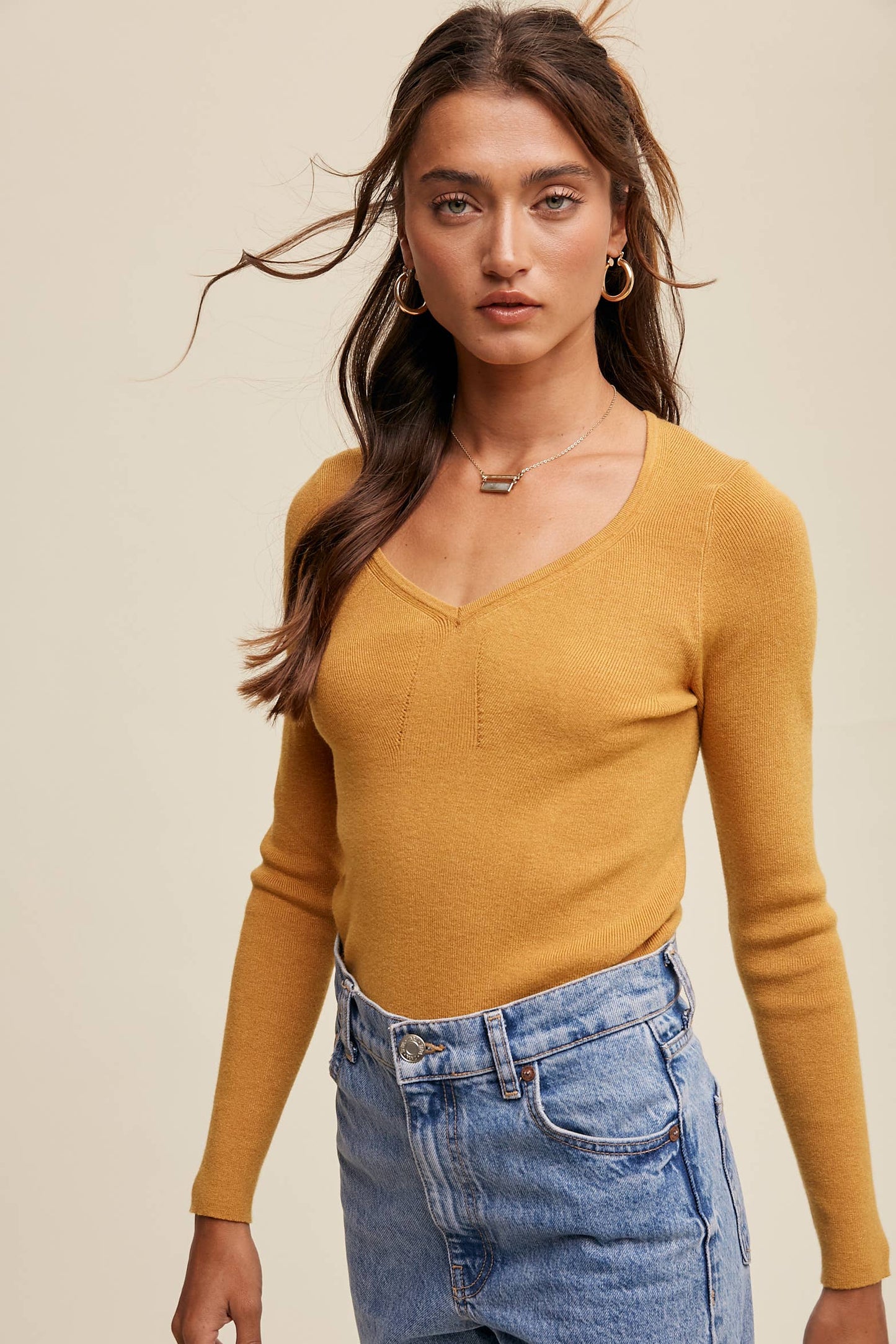Jamie Fitted V-Neck Knit Top