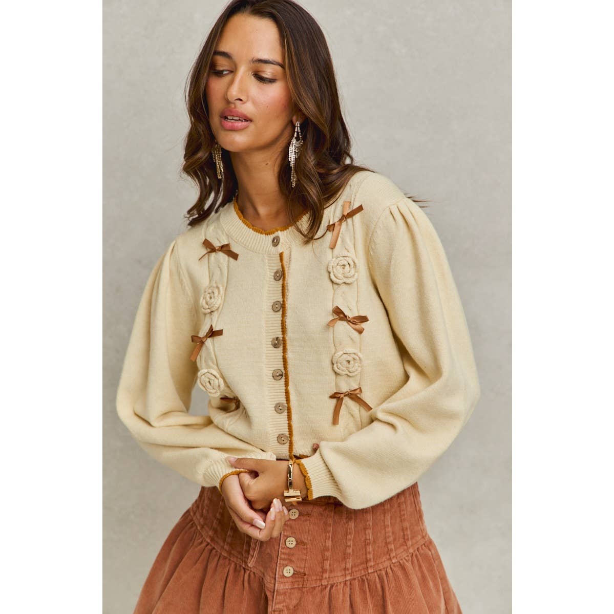 Margo ribbon & rose sweater/cardigan – Birch & Iris
