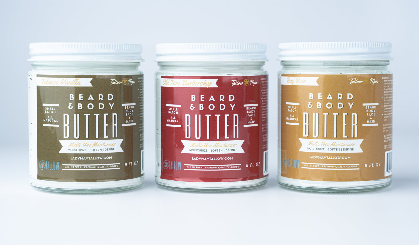 ONLINE EXCLUSIVE - Tallow Man Beard Butter 9oz Trio – Men's Grooming Gift Set