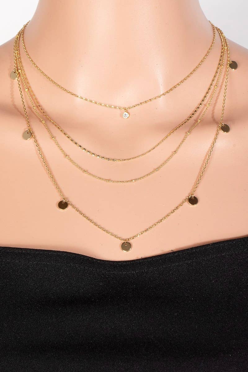 Mini Coins And Cz Charm Layered Chain Necklace