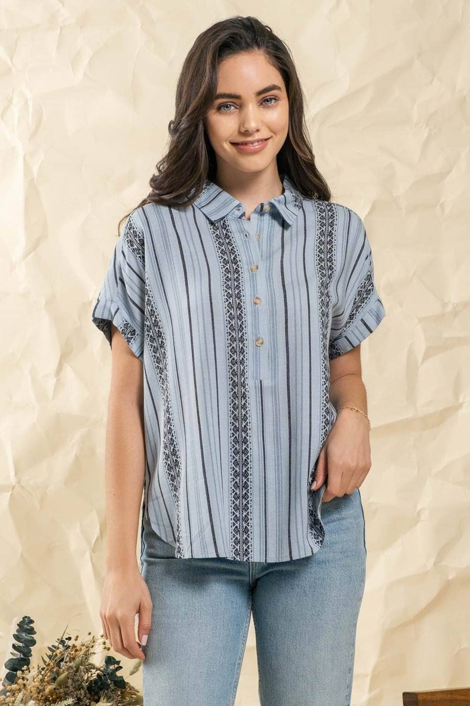 Printed Relaxed button down top