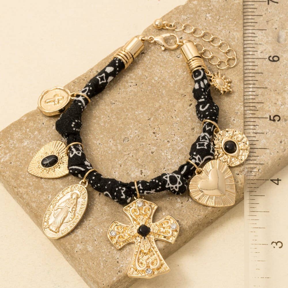 Cross And Heart Charms Bandana Bracelet