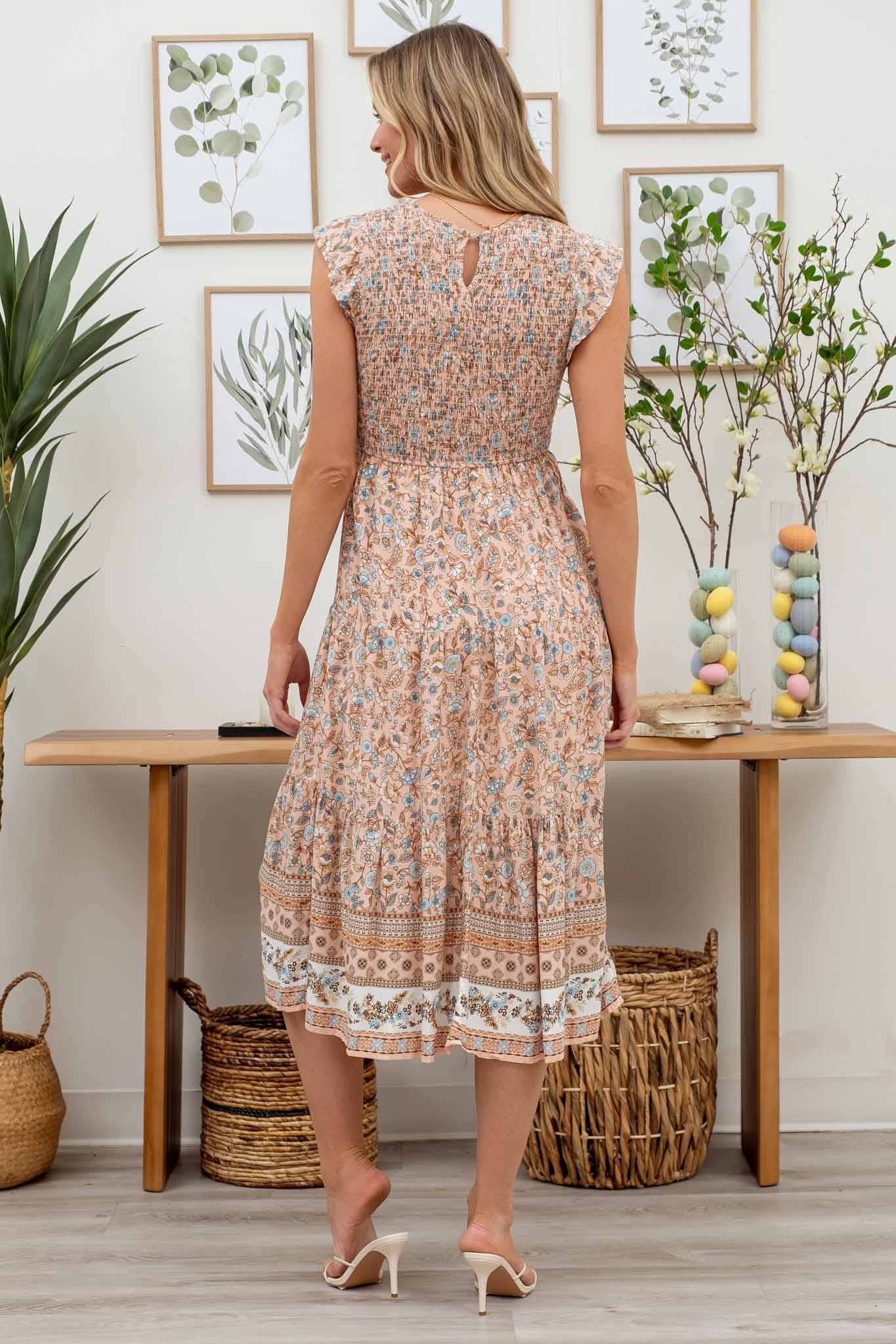 Meadows smocked midi dress