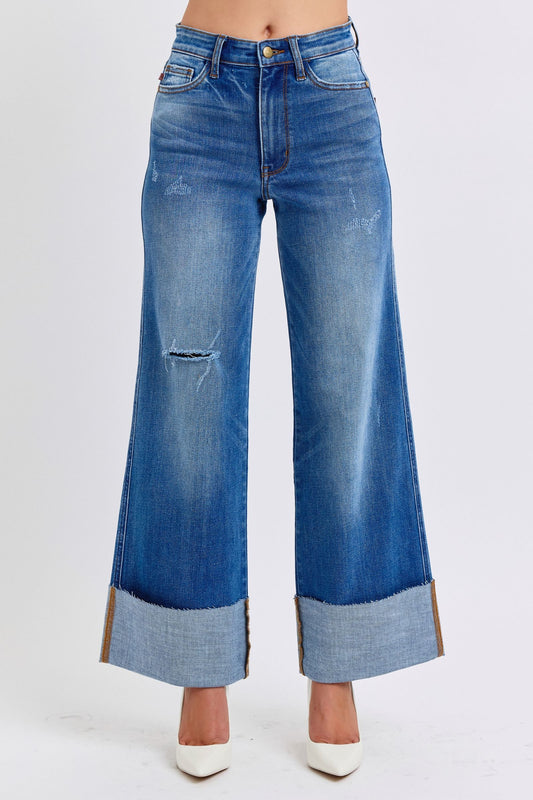 ONLINE EXCLUSIVE Judy Blue Distressed High Waist Wide Leg Jeans