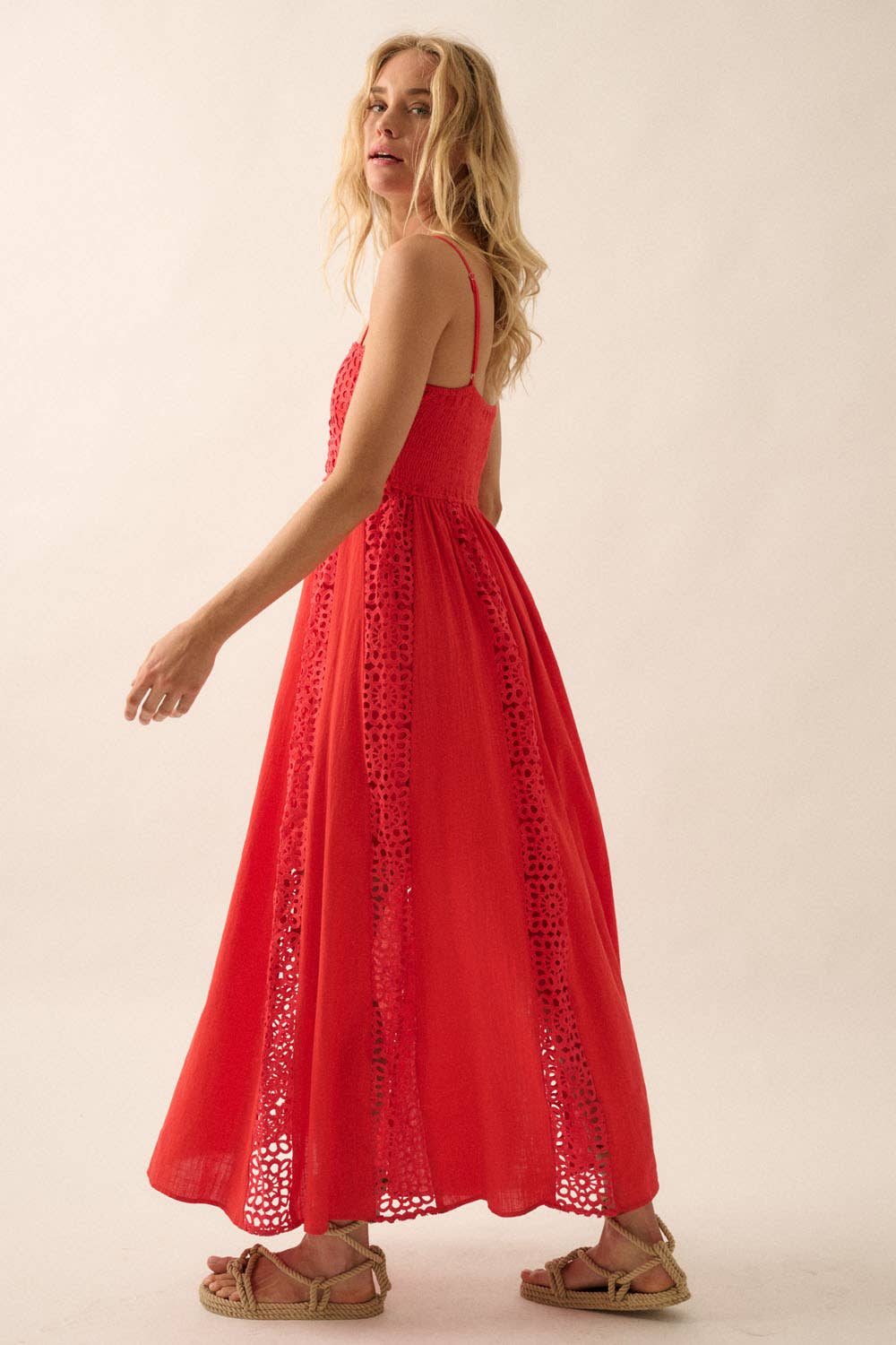 Good Feels Crochet Lace and Crepe Maxi Dress