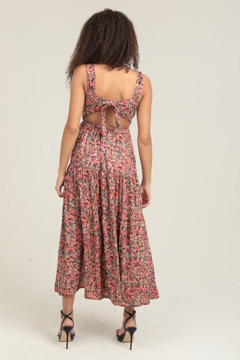 Donna floral print tie back dress