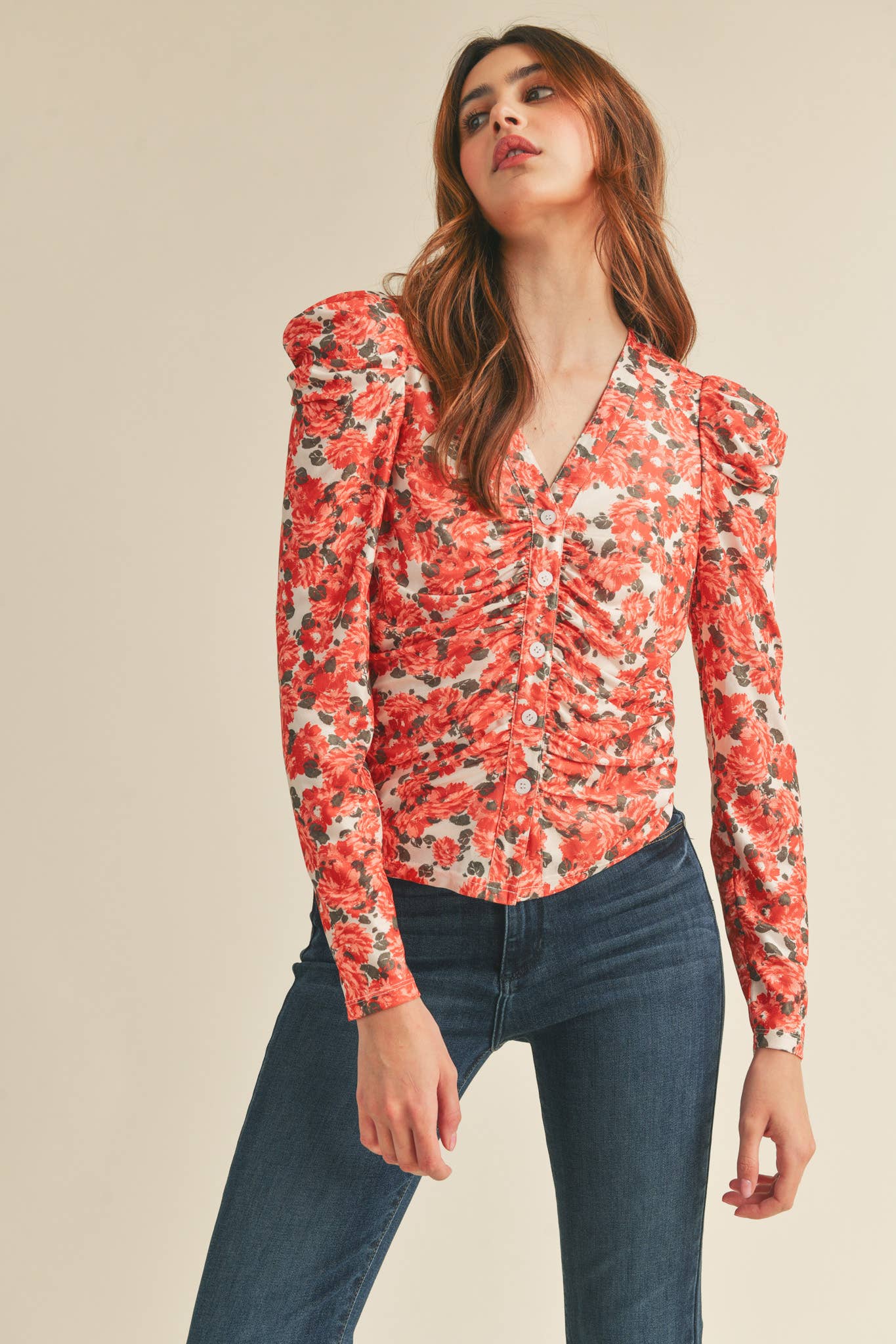 Winnie Ruched button down top