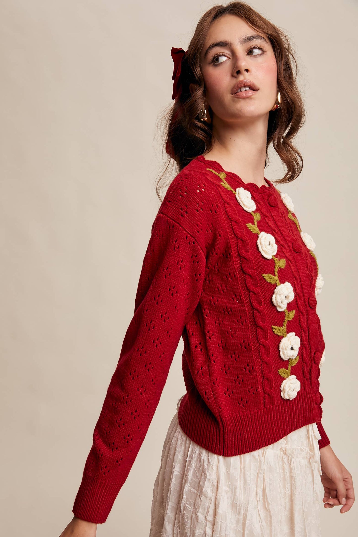 Aria Knit Crochet Flower Cardigan/Sweater