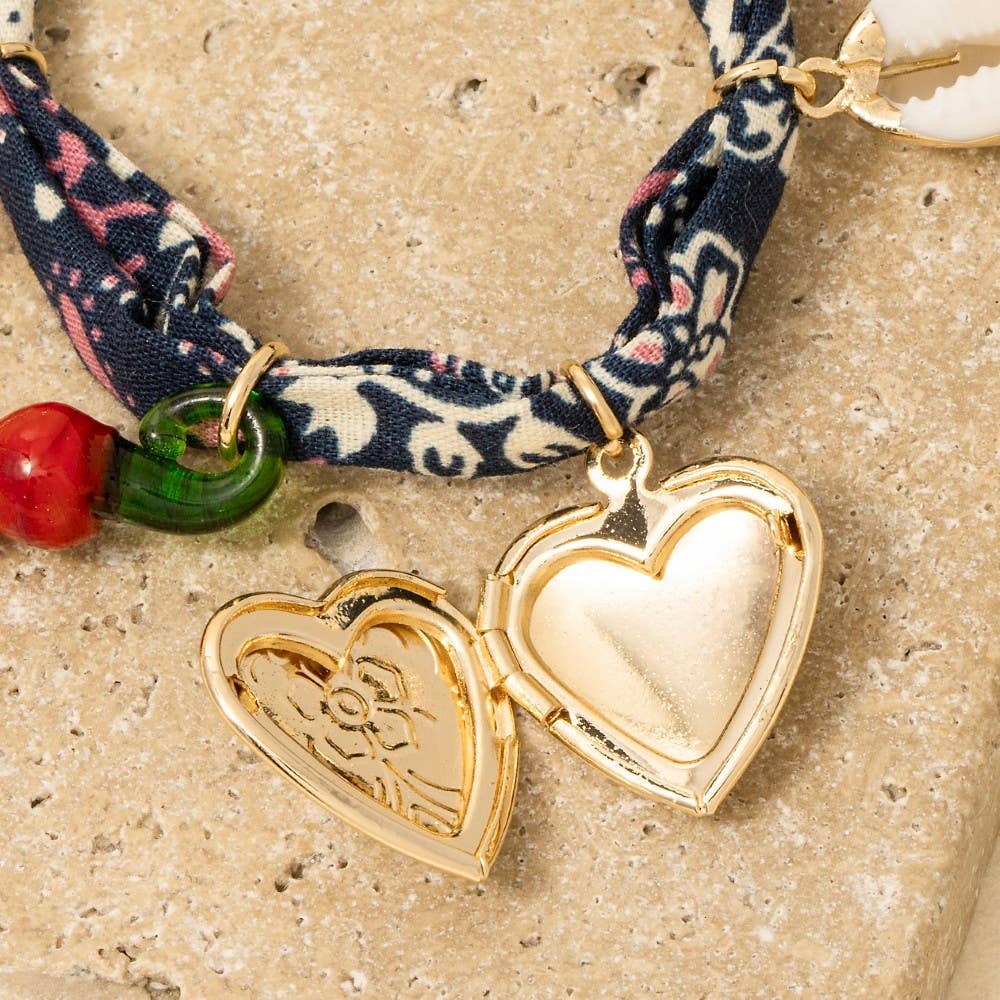 Heart Locket And Charms Bandana Bracelet