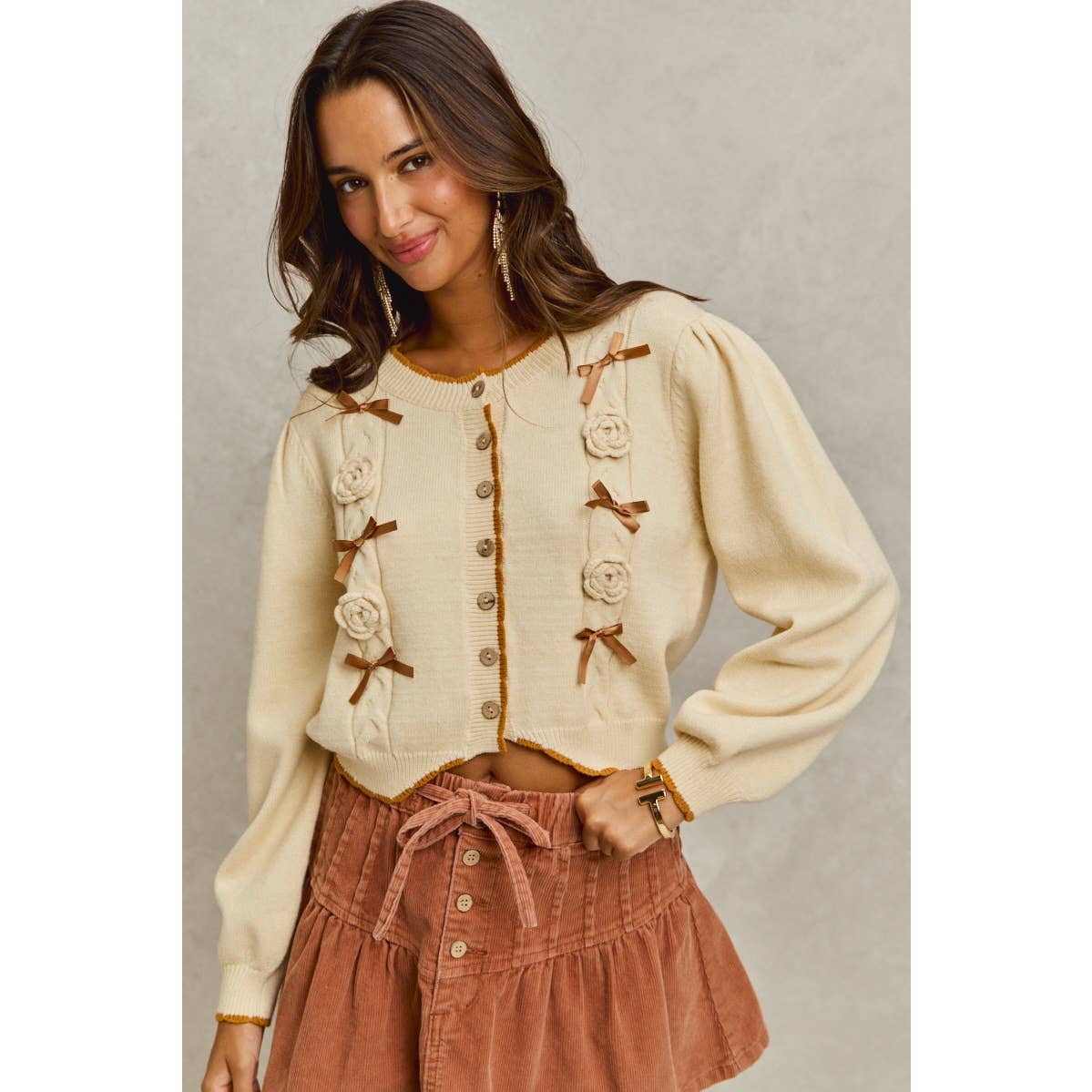 Margo ribbon & rose sweater/cardigan – Birch & Iris