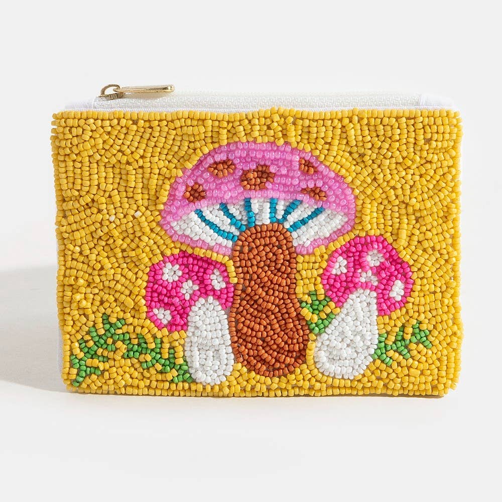 Vibrant Mushrooms Seed Beaded Coin Purse