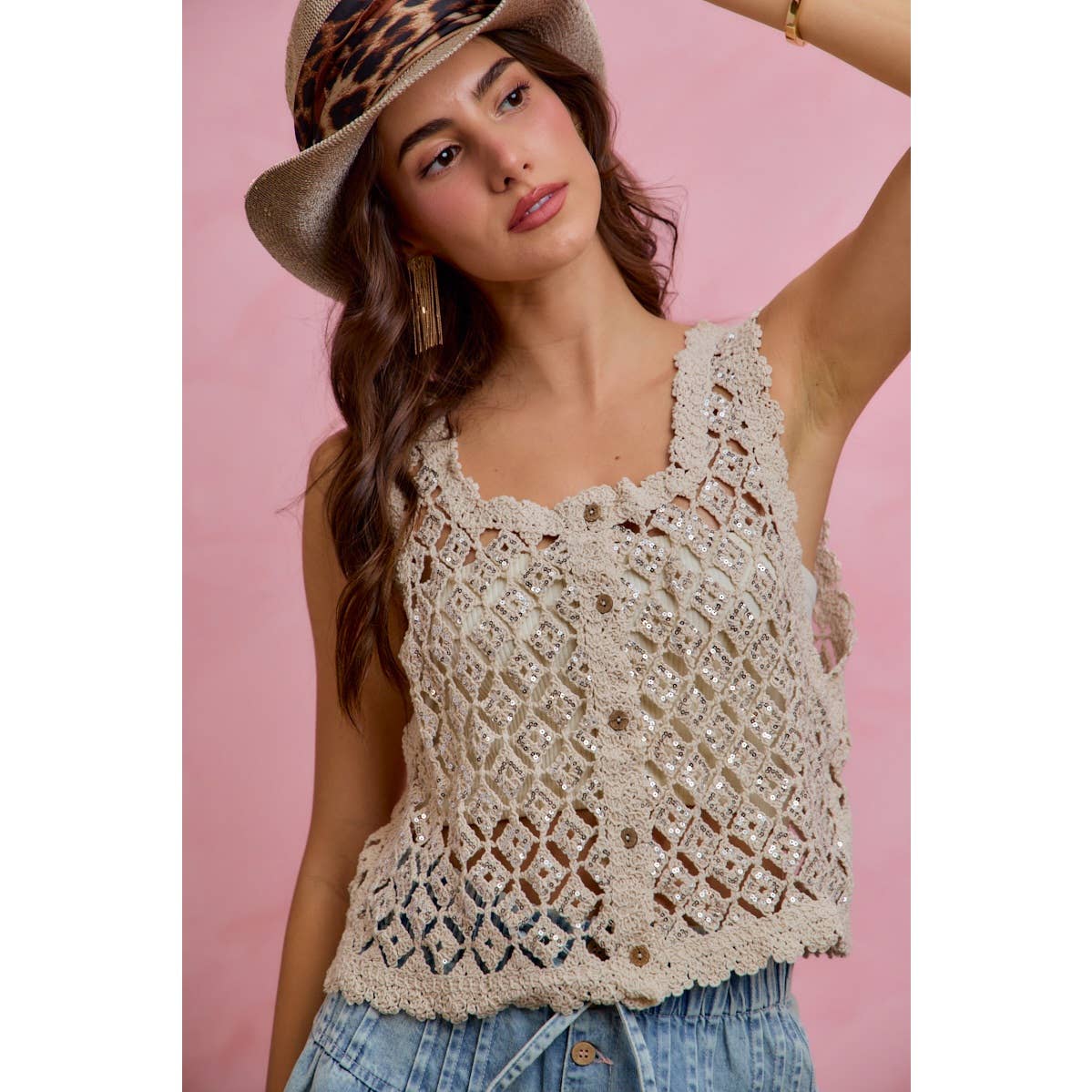 Jewel sequin crochet tank/vest