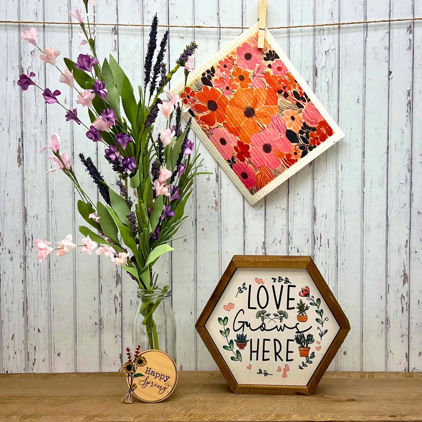 Pink Summer Flowers Swedish Dishcloths