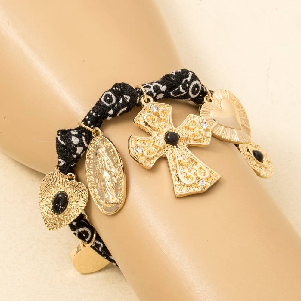 Cross And Heart Charms Bandana Bracelet