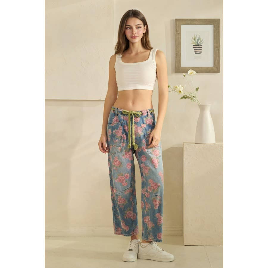 Oli & Hali washed floral print barrel jeans