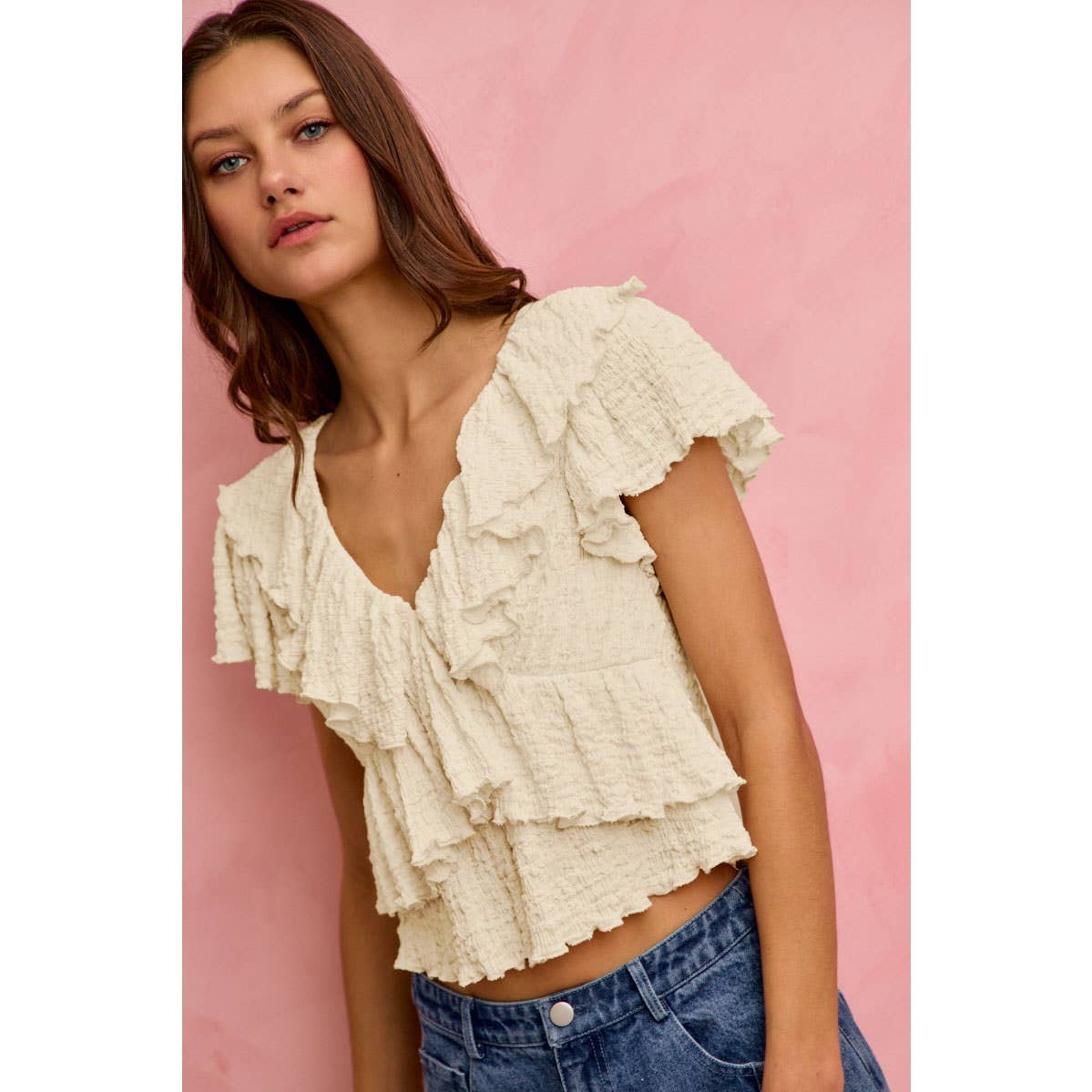 Cora Textured knit ruffle top