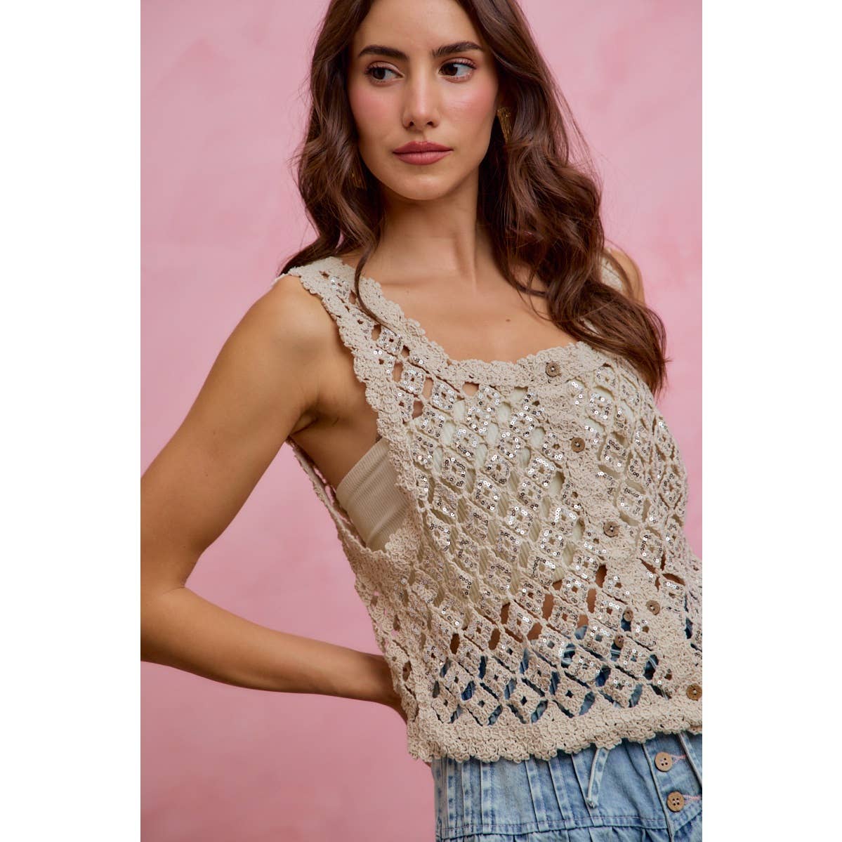 Jewel sequin crochet tank/vest