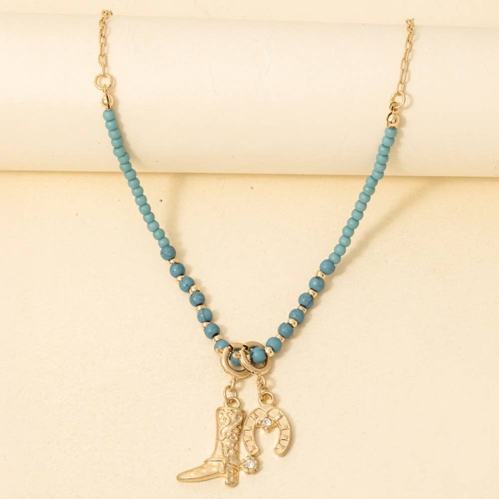Western Cowboy Boot And Horseshoe Charms Chain Necklace