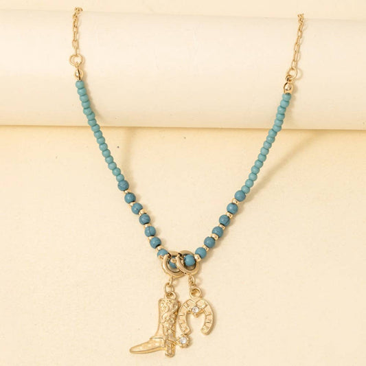 Western Cowboy Boot And Horseshoe Charms Chain Necklace