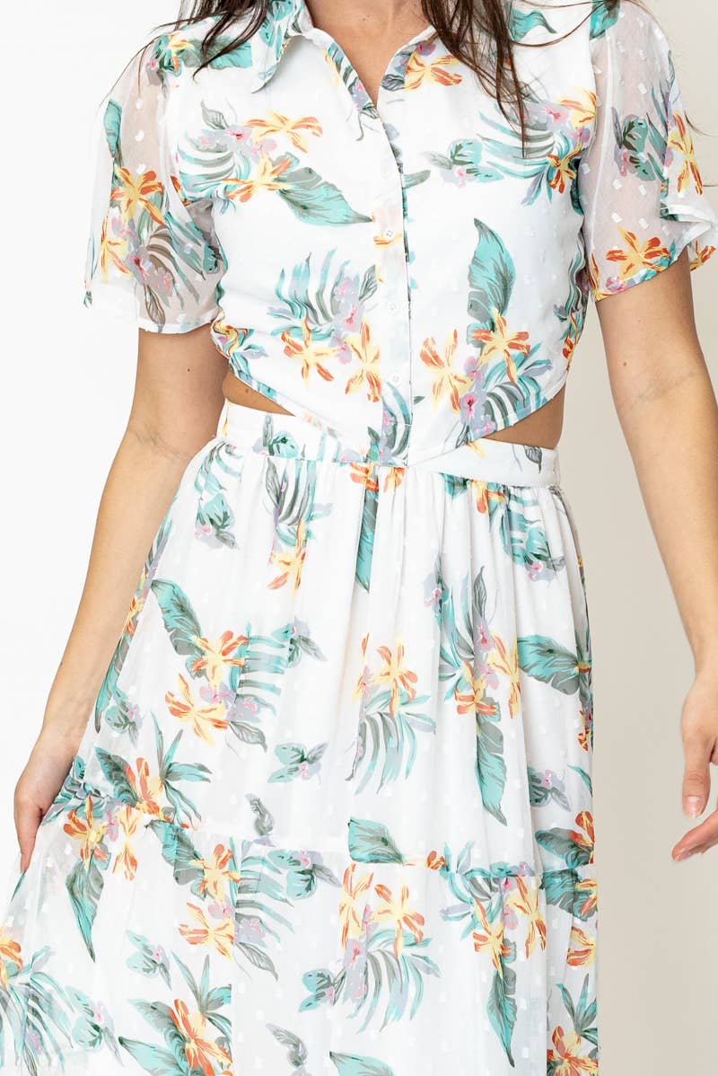 Juliette Tropical Maxi Dress with Waist Cut-Out