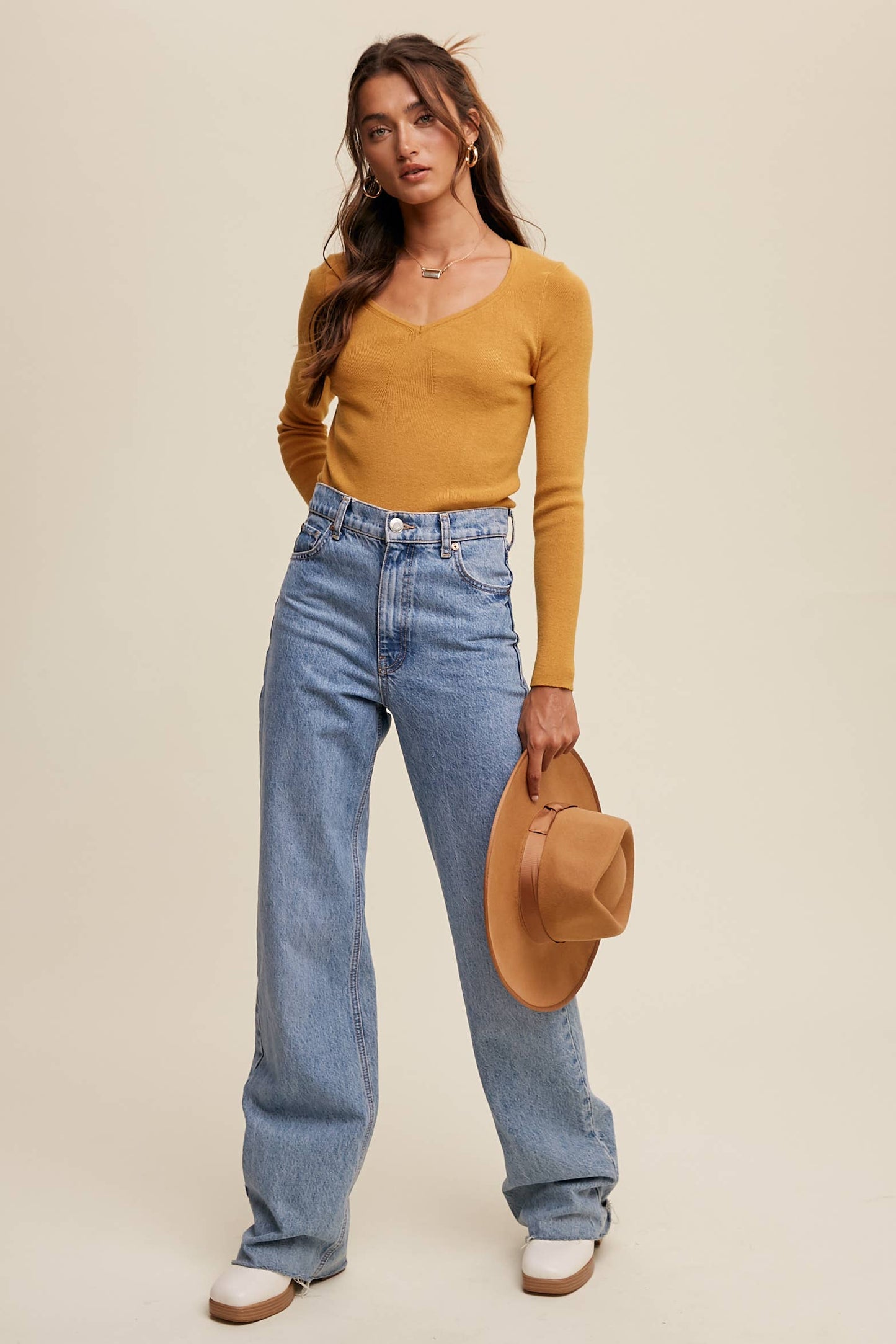 Jamie Fitted V-Neck Knit Top