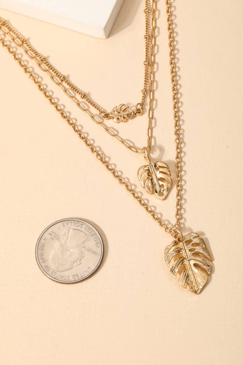 Layered Monstera Leaf Charm Necklace