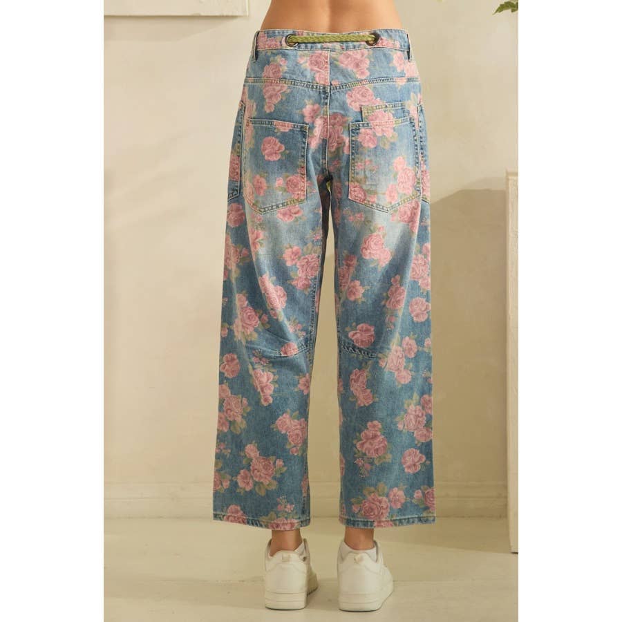 Oli & Hali washed floral print barrel jeans