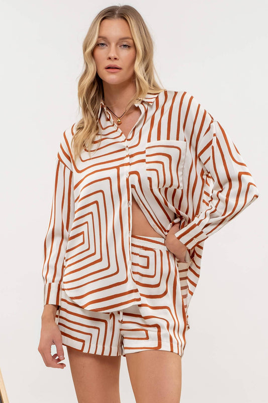 Geo Print Satin relaxed blouse
