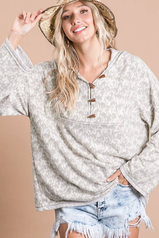 Brushed Women's  Horn Button Hoodie Top