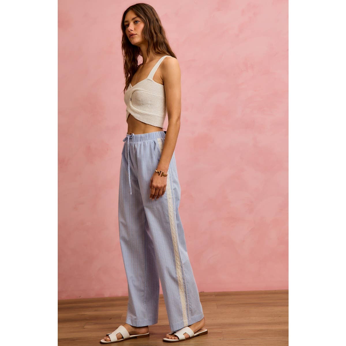 Bradford gingham pin stripe & lace detail pants