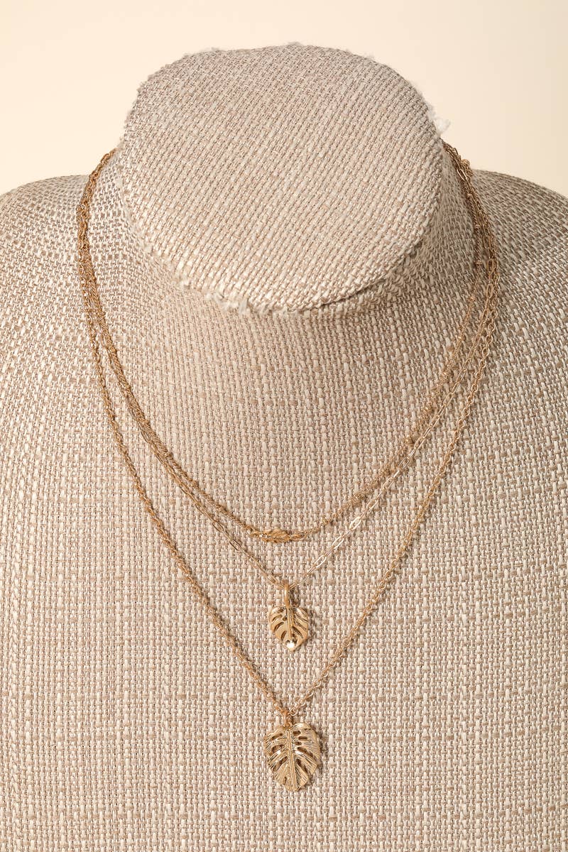 Layered Monstera Leaf Charm Necklace