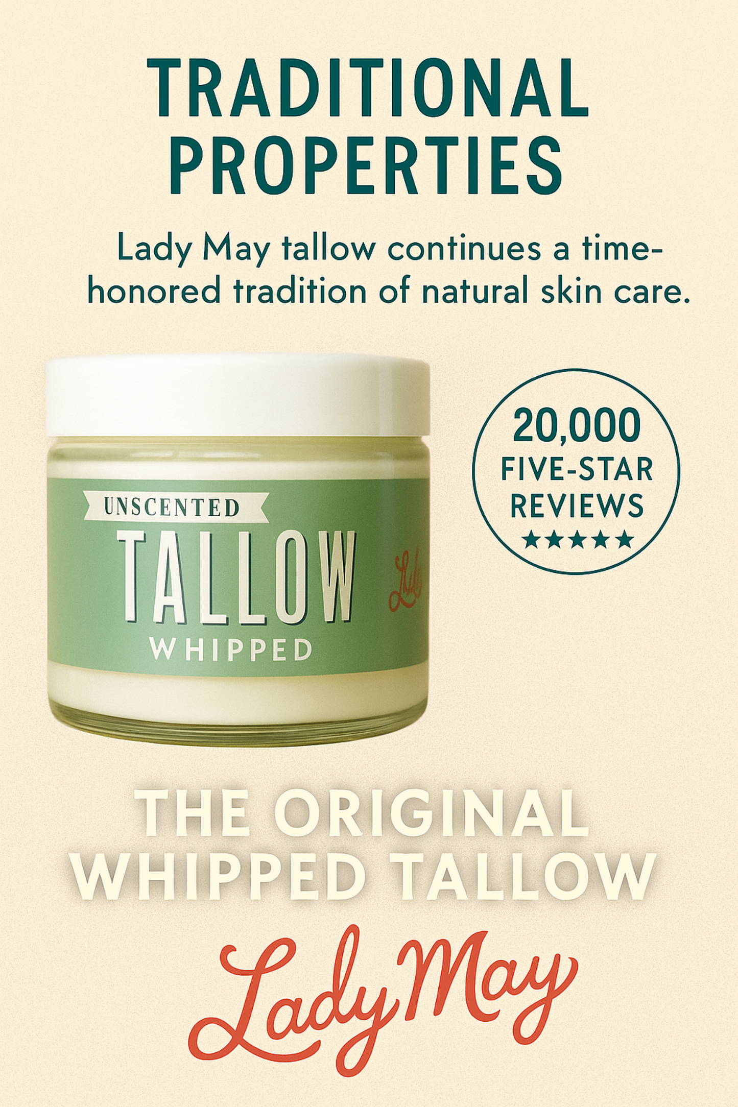 ONLINE EXCLUSIVE Unscented Tallow Skincare 9oz Trio - Whipped Moisturizer, Body Butter & Balm | Lady May Tallow