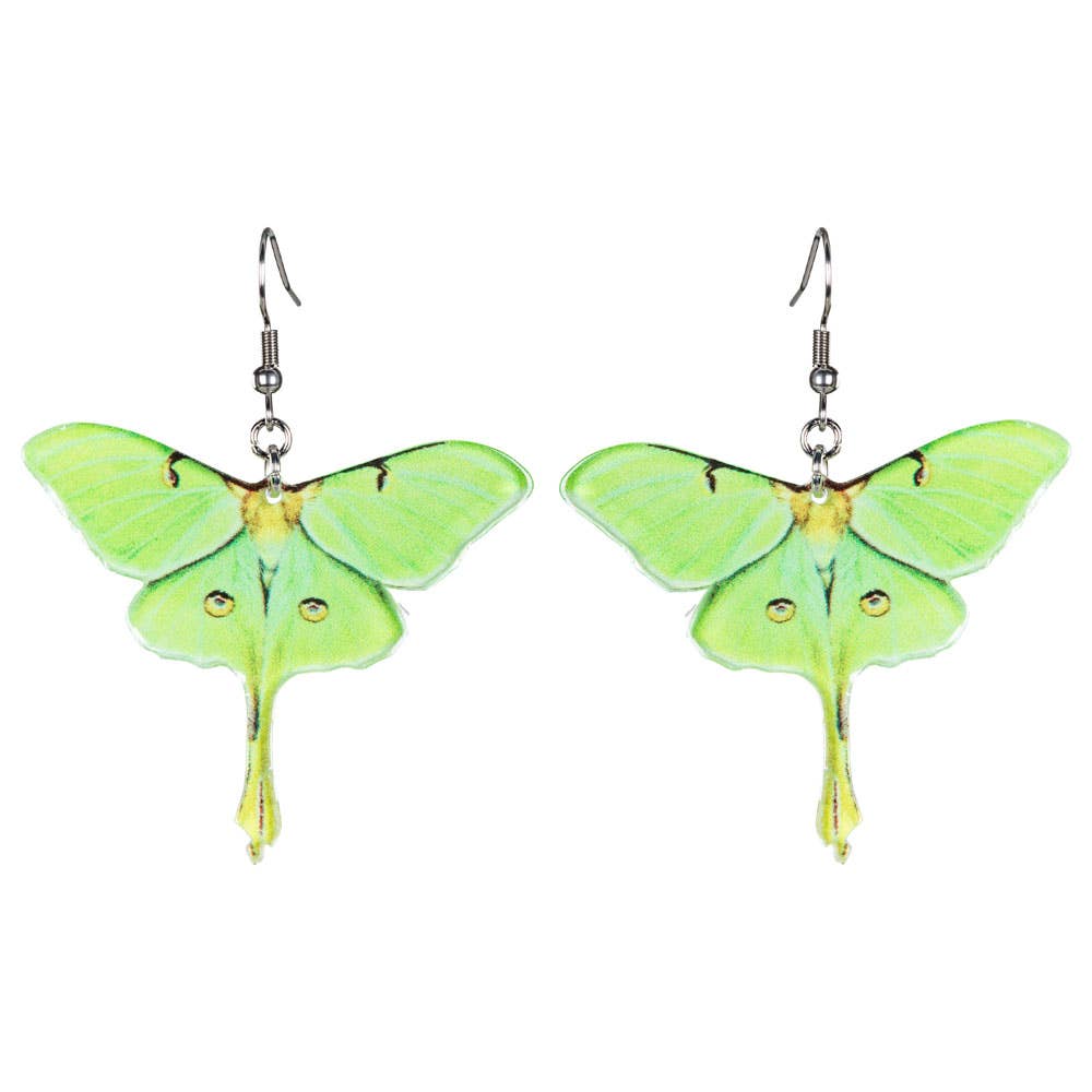 GREEN ACRYLIC MOTH EARRINGS