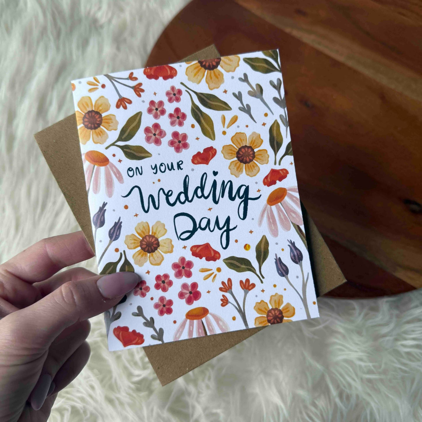 "On your wedding day" Yellow Red Floral Pattern Card