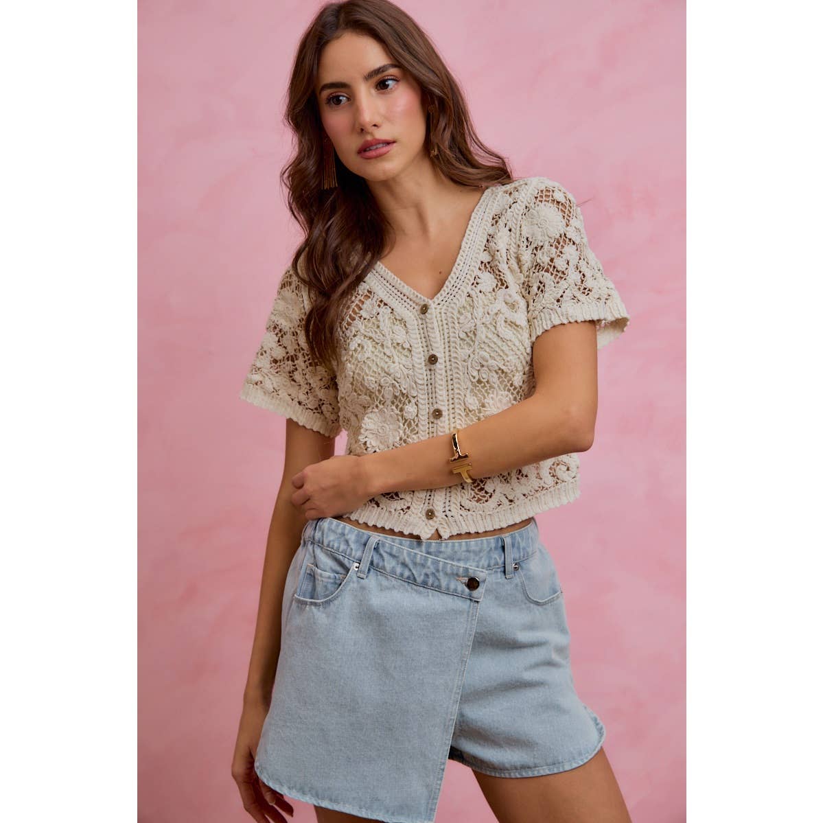 Devote Floral crochet lace button down top/cardigan