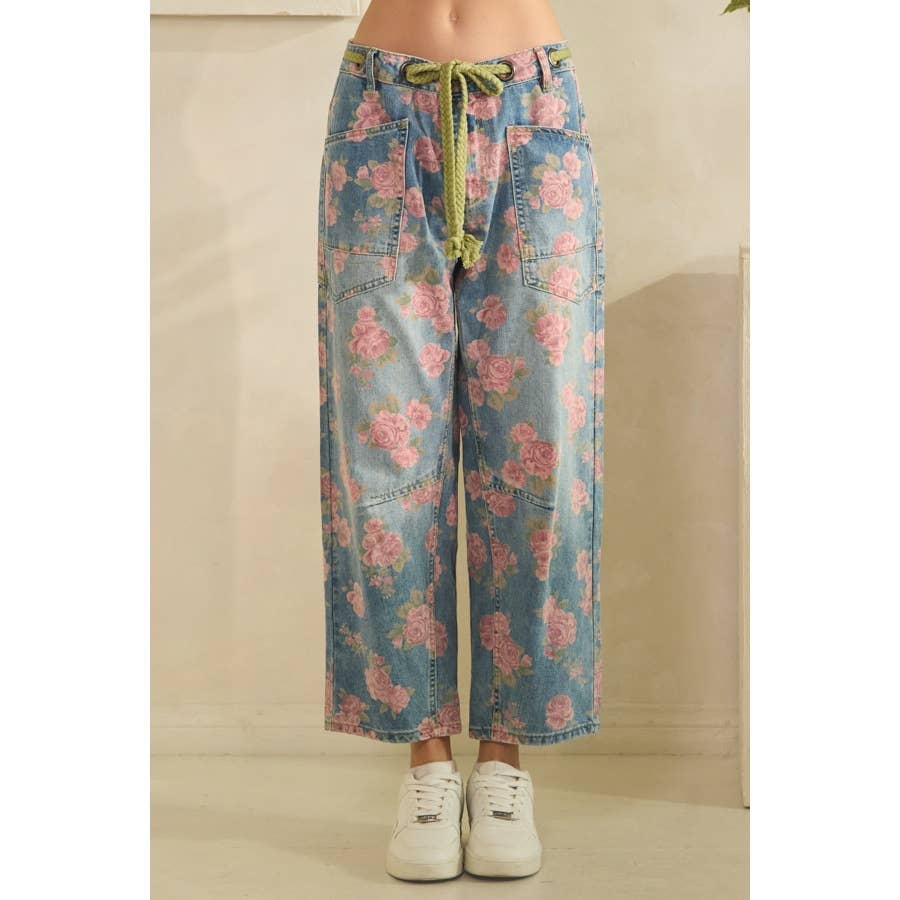 Oli & Hali washed floral print barrel jeans