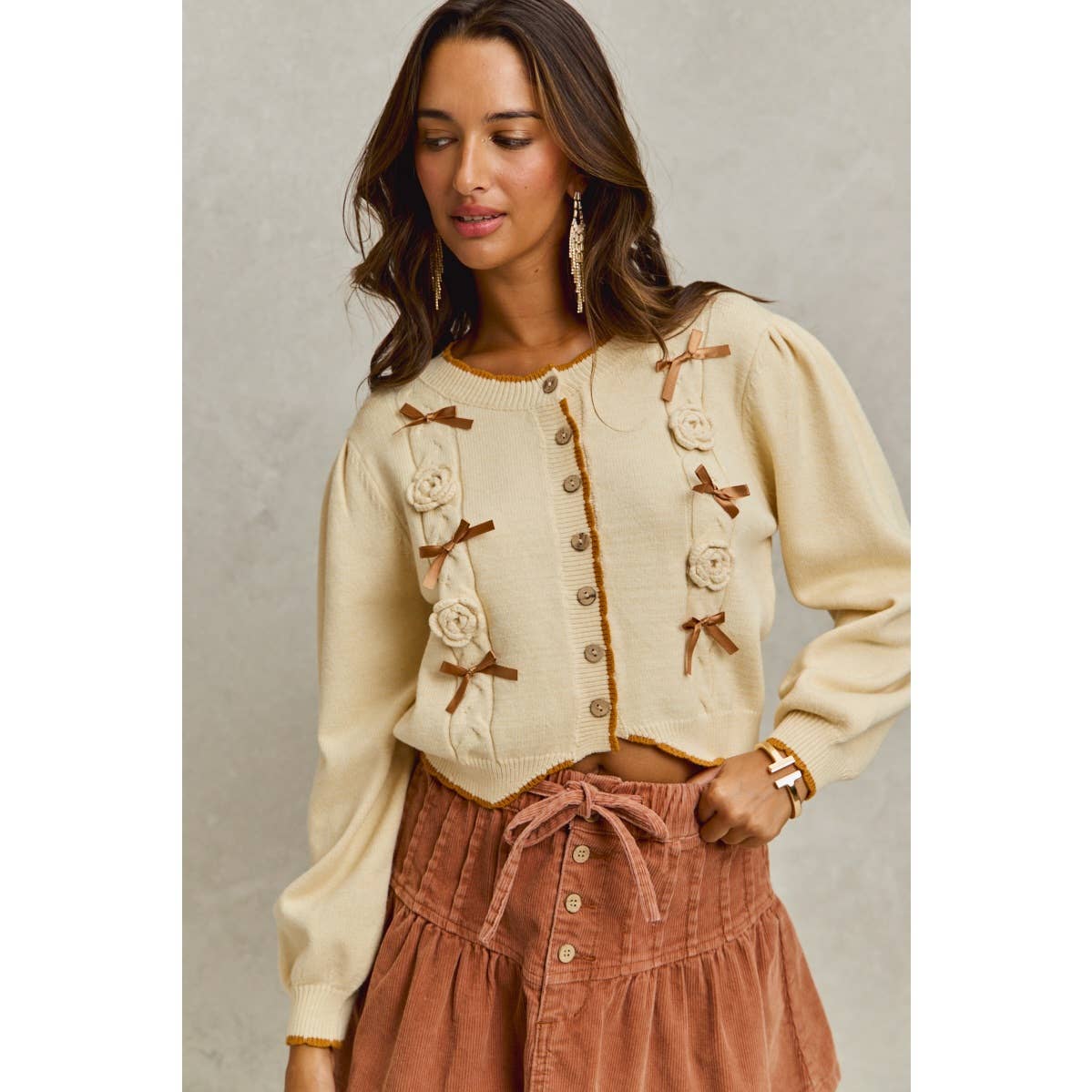 Margo ribbon & rose sweater/cardigan