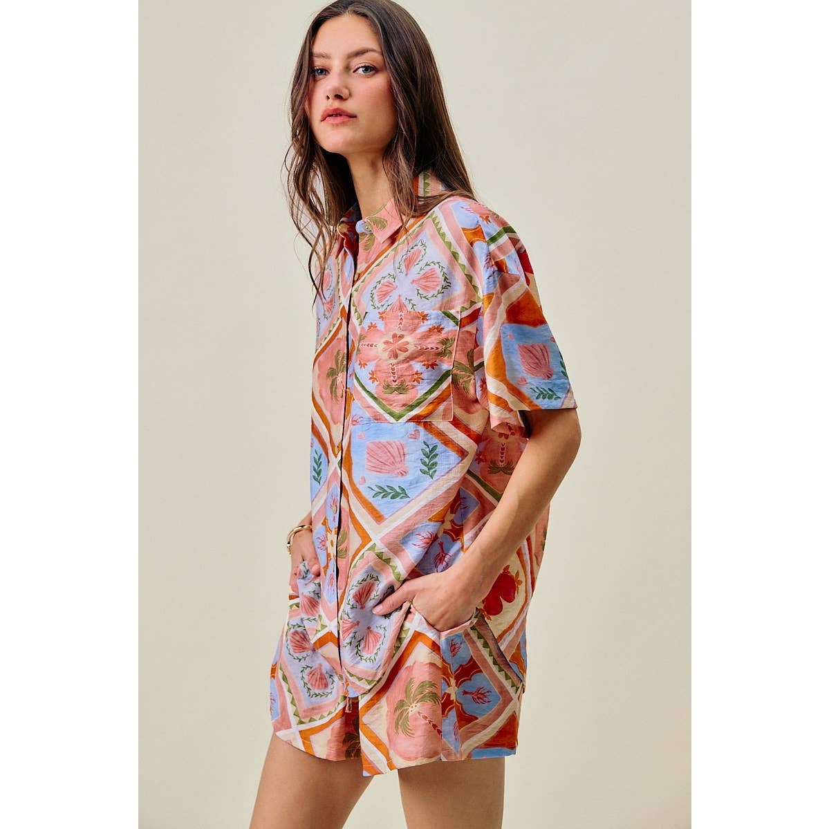Frankie tropical print button down top