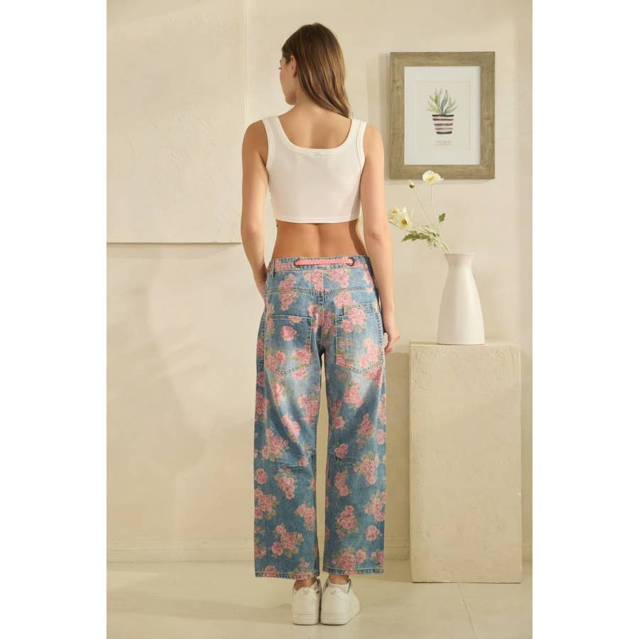 Oli & Hali washed floral print barrel jeans