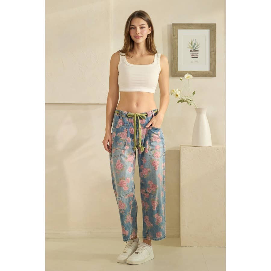 Oli & Hali washed floral print barrel jeans