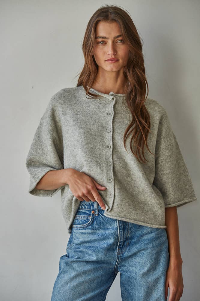 Lottie Knit Sweater Quarter Sleeve Button Up Cardigan Top