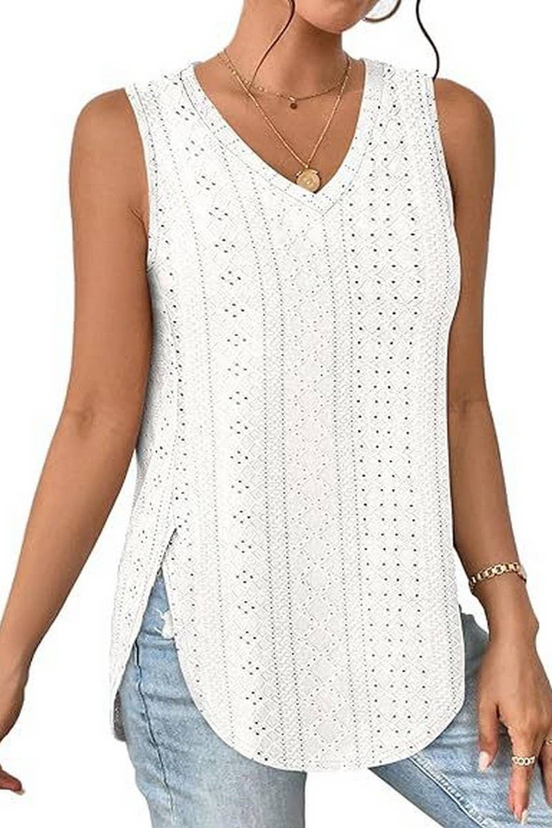 Forevermore eyelet V-Neck tank Knit Top