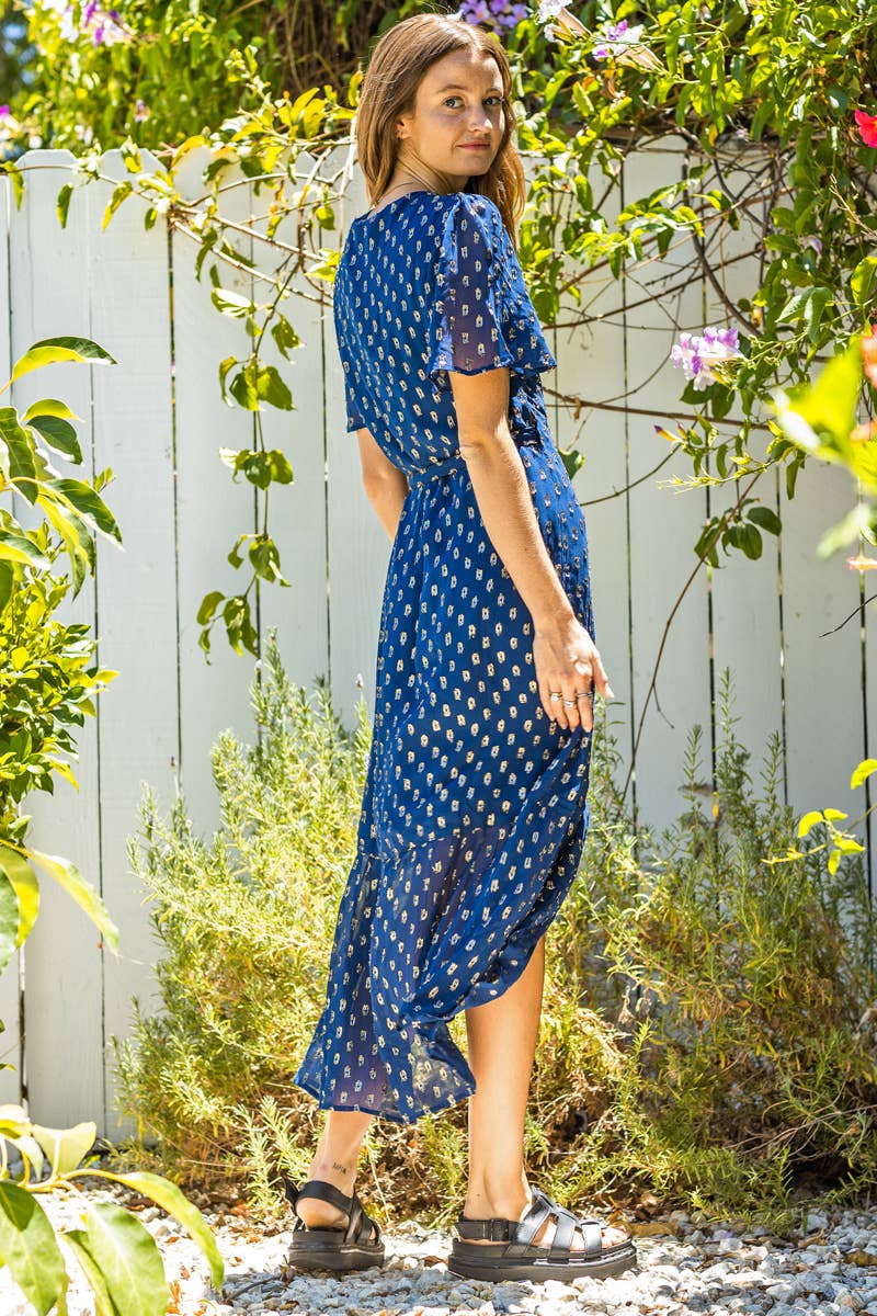 Kenna Short Sleeve Sequin Polka Dot Wrap Dress